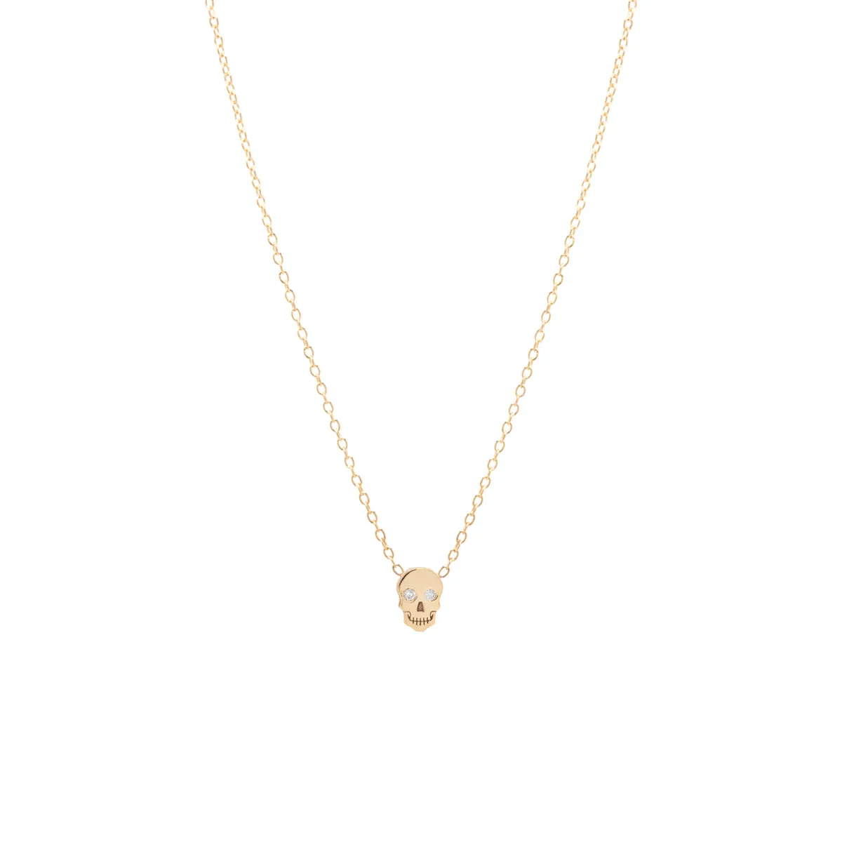 14k Itty Bitty Skull with Diamond Eyes Necklace