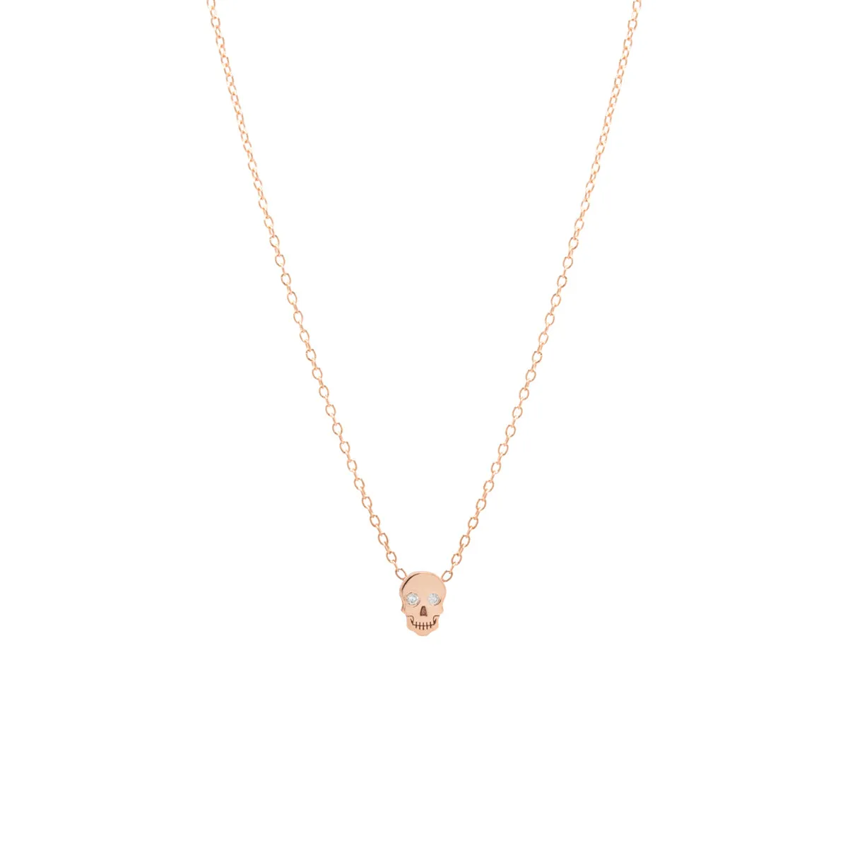 14k Itty Bitty Skull with Diamond Eyes Necklace