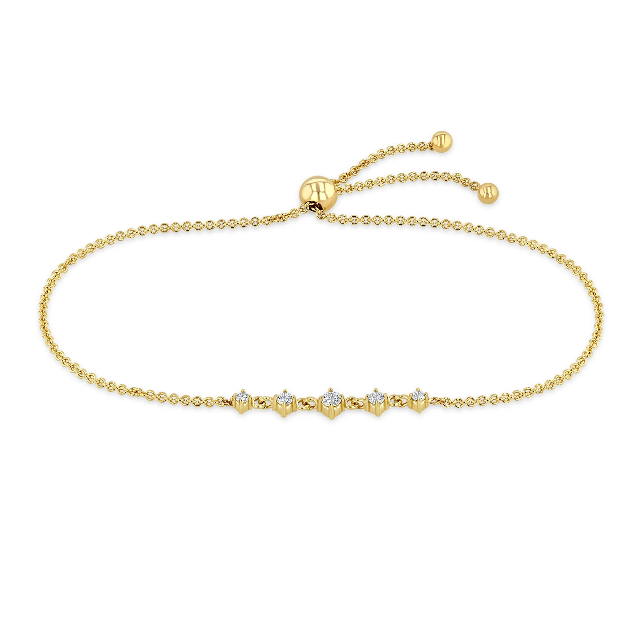 14k Linked 5 Graduated Prong Diamond Bolo Bracelet