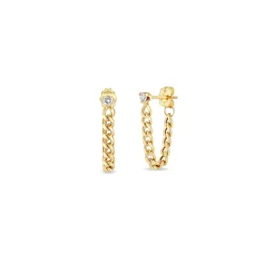 14k Prong Diamond Small Curb Chain Huggie Earrings