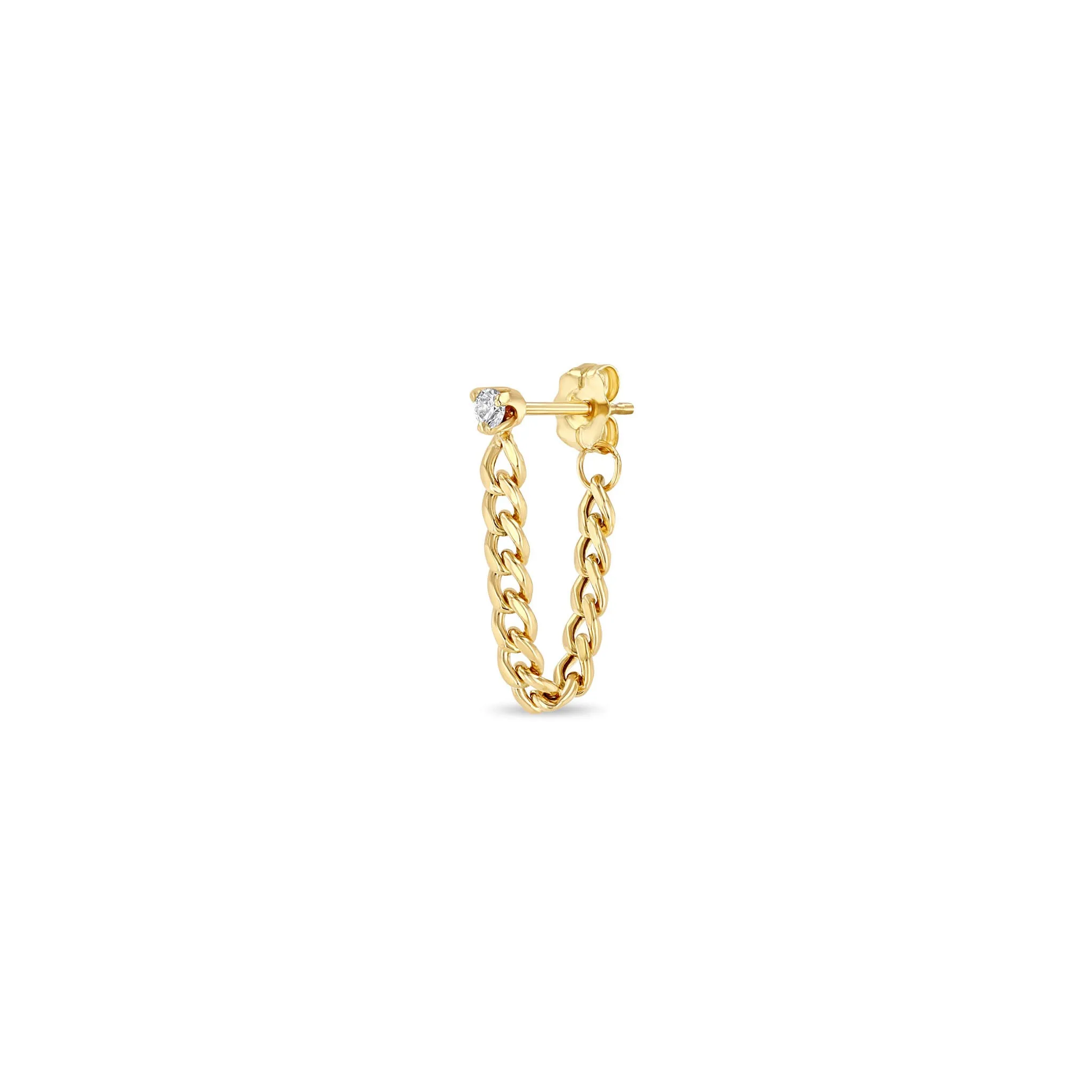 14k Prong Diamond Small Curb Chain Huggie Earrings