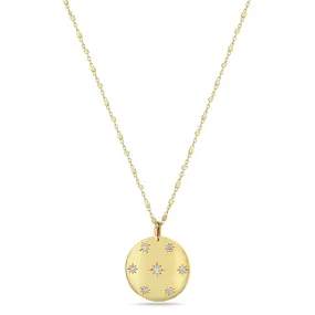 14k Scattered Star Set Diamonds Aura Disc Necklace