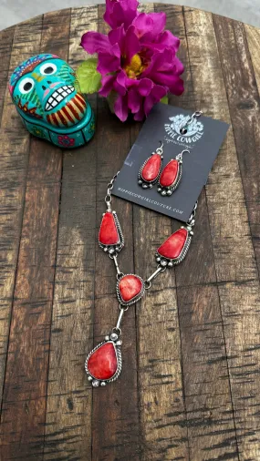 4 Stone Red Spiny Mini Lariat Set