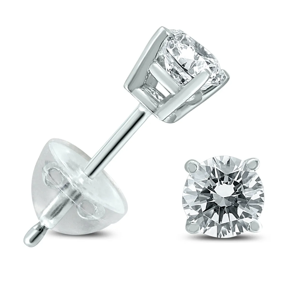 .40Ctw Round Diamond Solitaire Stud Earrings In 14K  With Silicon Backs