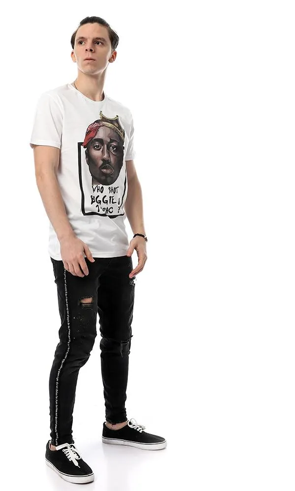 54093 Tupac Printed Inspired White Tee