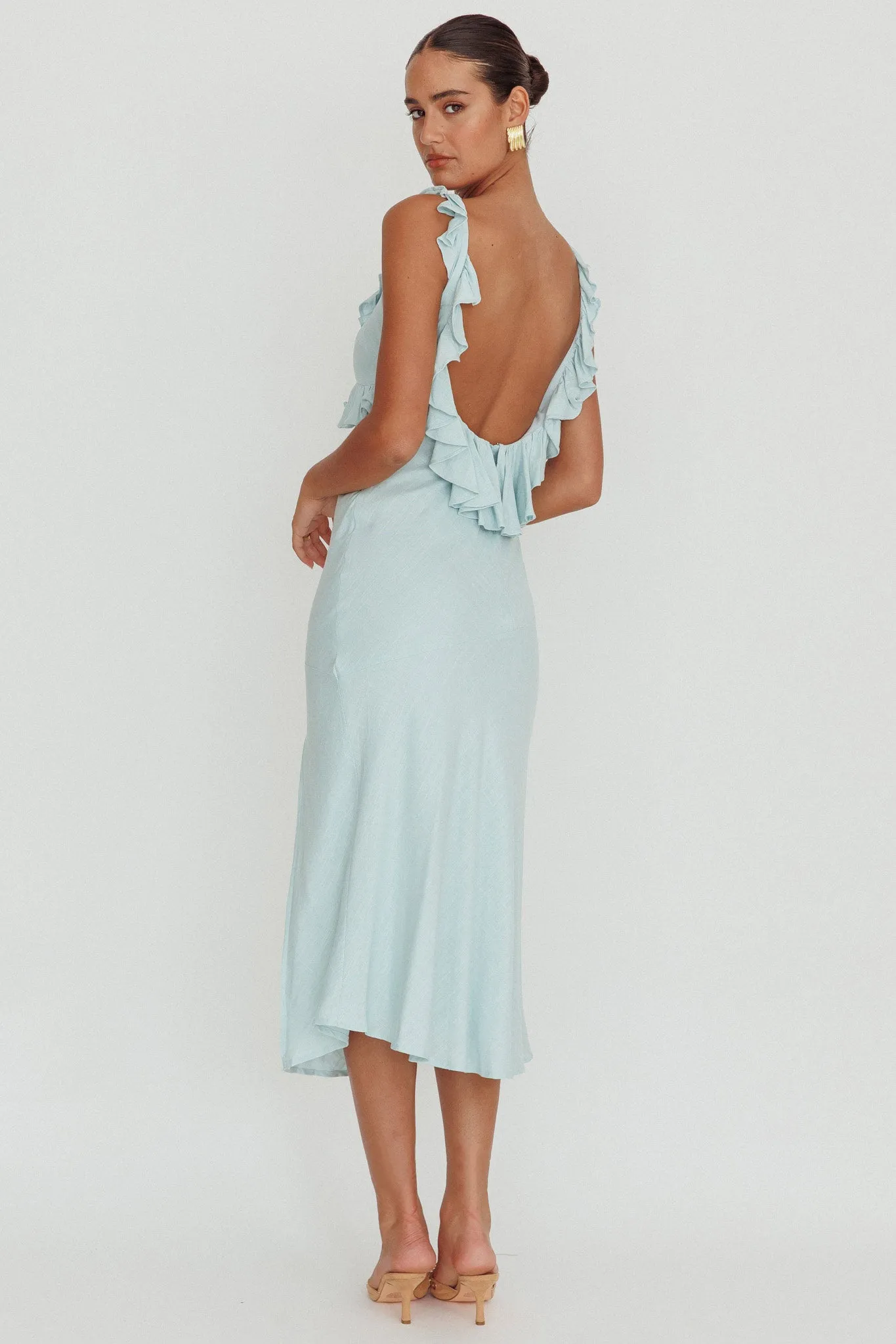 Alba Frill Trim Midi Dress Baby Blue