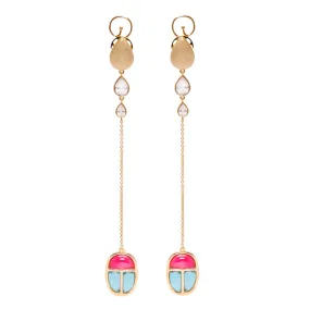 AMMANII Gemstone Scarab Drop Earrings in Vermeil Gold