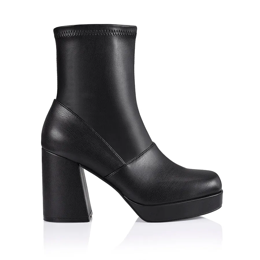 Avril Platform Ankle Boots - Black Stretch