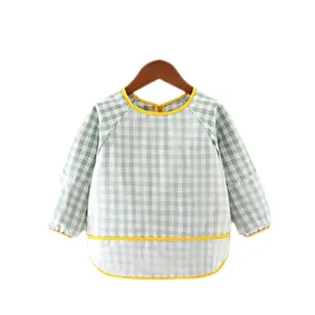 Baby Long Sleeve Apron Smock Bib Gingham Teal