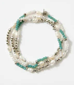 Beaded Gemstone And Pearl Stretch Bracelet