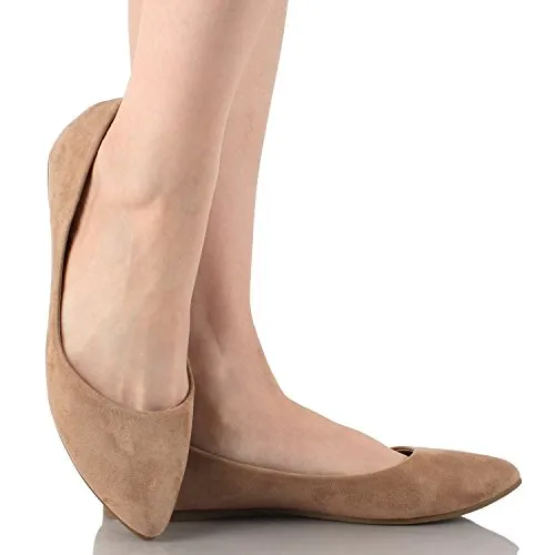 Bella Marie Angie-53 Taupe Women's Classic Pointy Toe Ballet Slip On Suede Flats