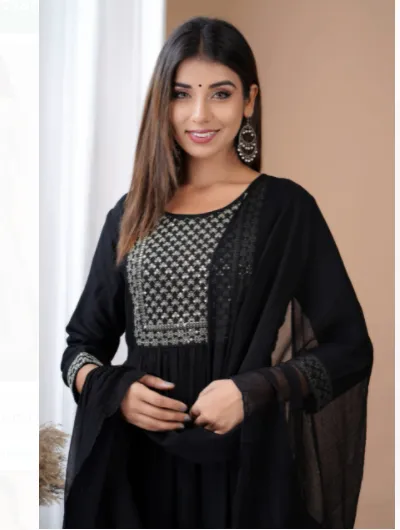 Black Schiffli work Salwar Suit Dupatta Set