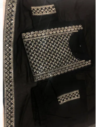 Black Schiffli work Salwar Suit Dupatta Set