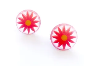 Bright Orange Daisy Disc Stud Earrings