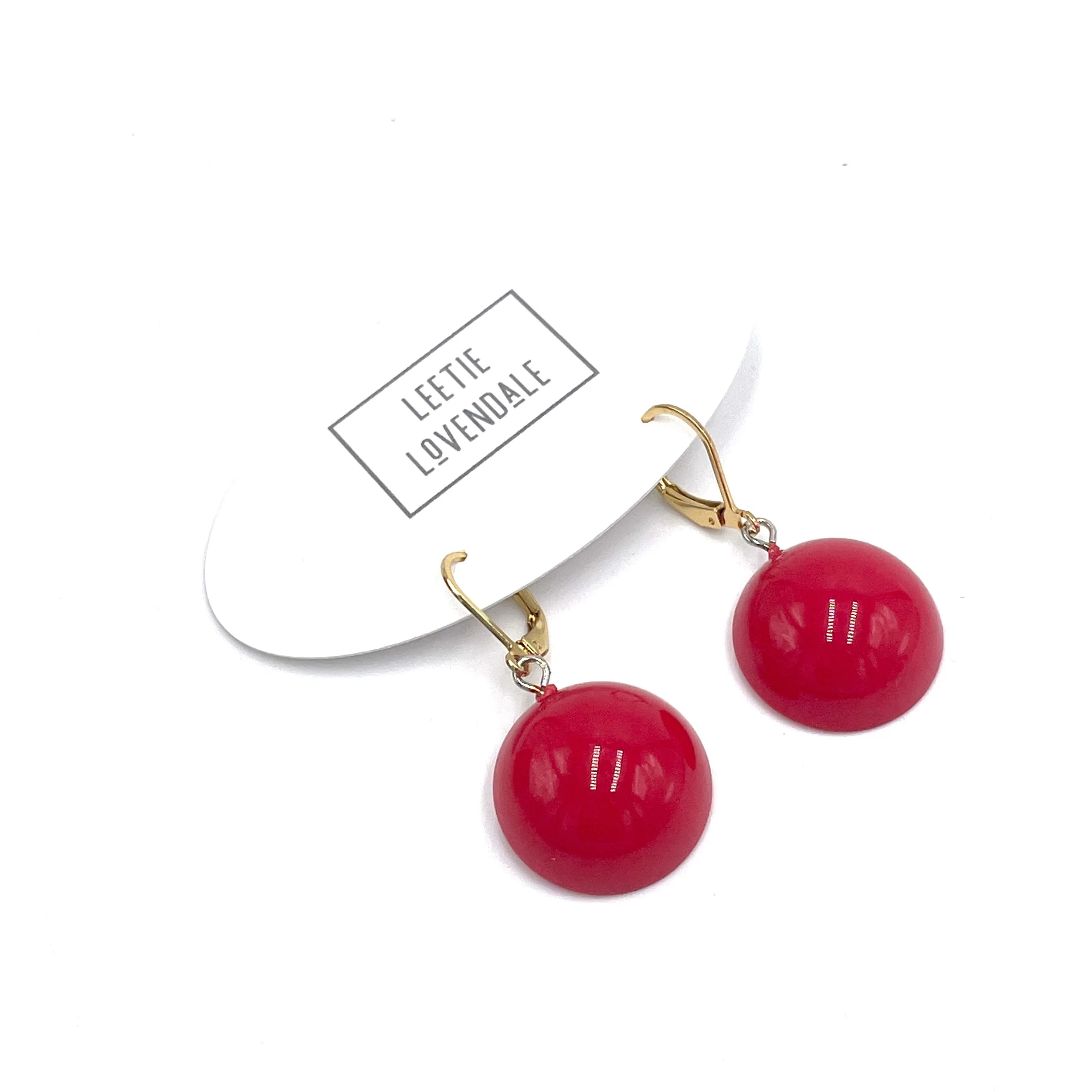 Cherry Red Drop Leverback Earrings *