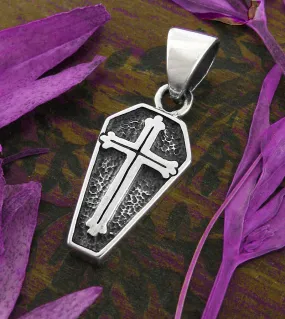 Coffin Pendant w/ Latin Cross, Oxidized