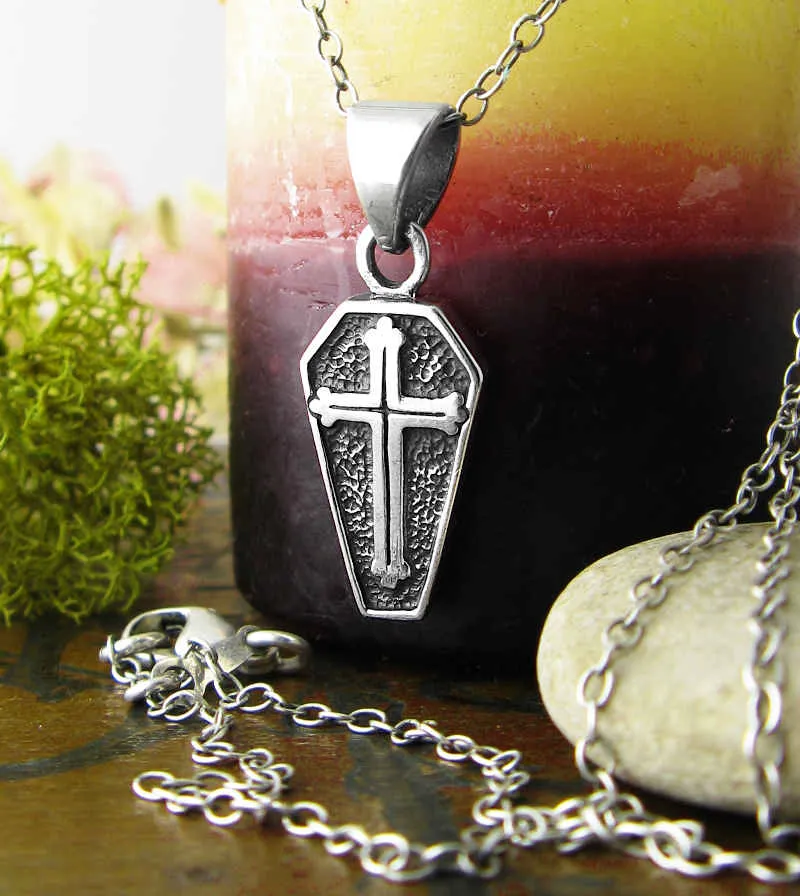 Coffin Pendant w/ Latin Cross, Oxidized