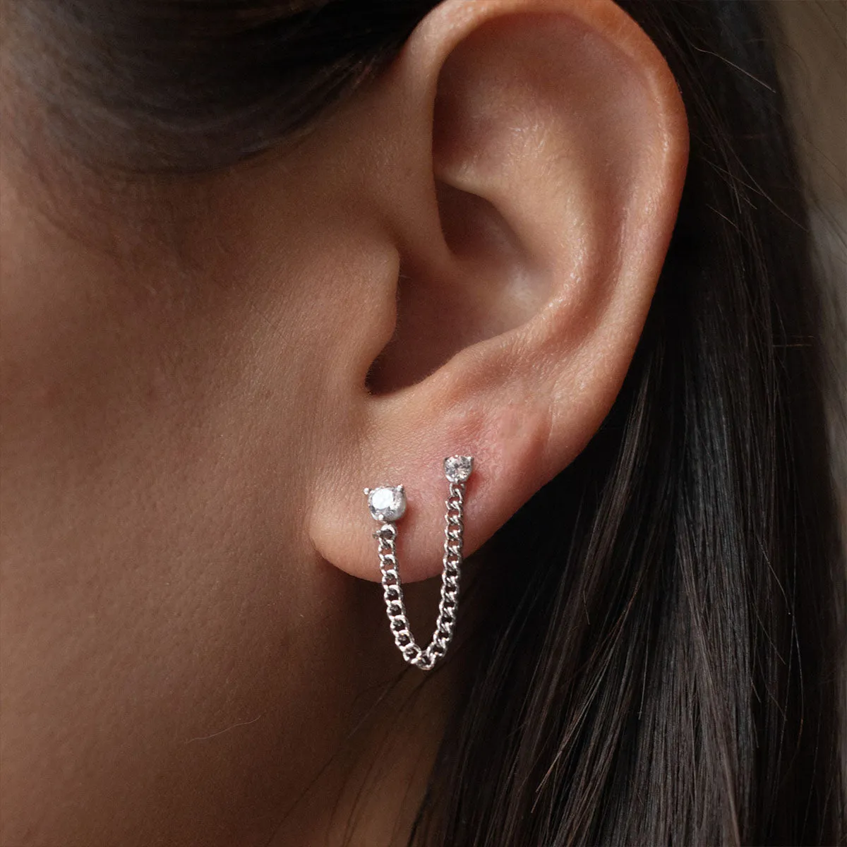 Double Piercing CZ Connected Studs