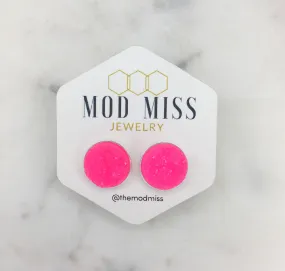 Druzy Stud Earring Neon Pink