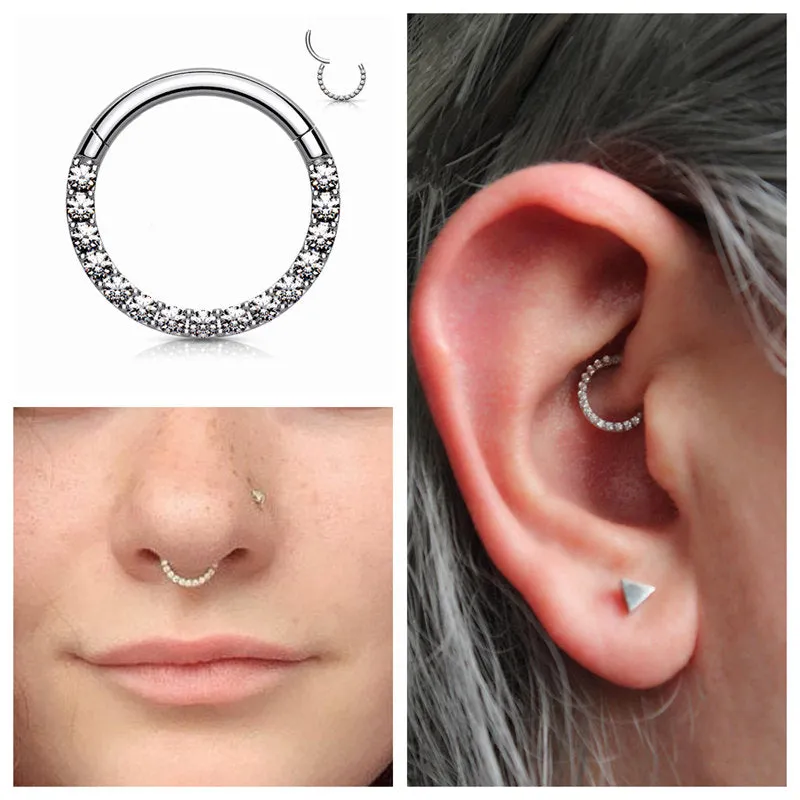 Front Facing CZ Paved Hinged Segment Hoop Ring