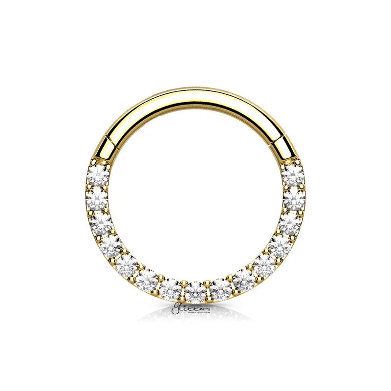 Front Facing CZ Paved Hinged Segment Hoop Ring