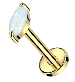 Gold PVD Marquise White Opalite Internally Threaded Titanium Labret