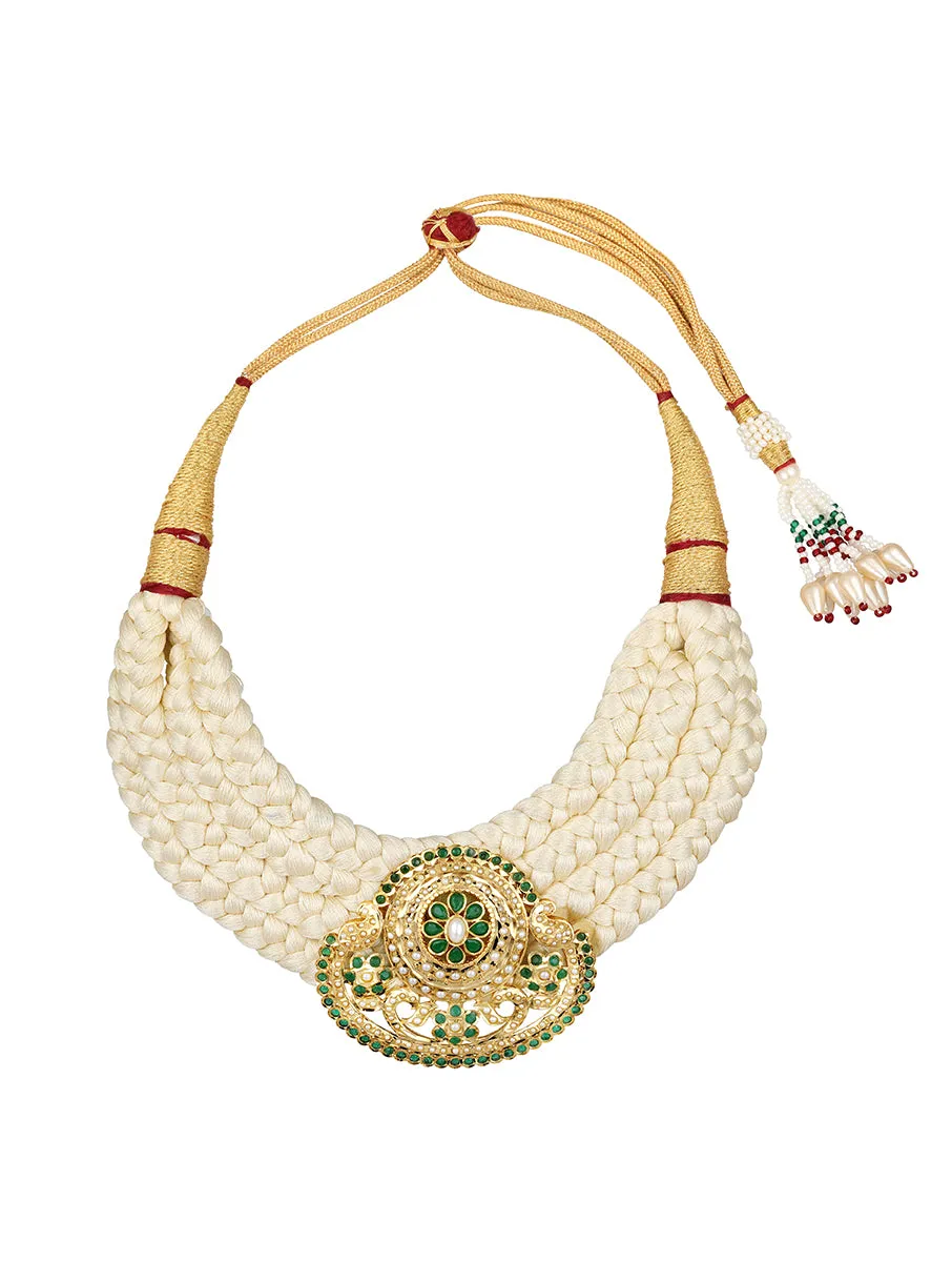 Golden, Creme and Green Kundan Necklace Set