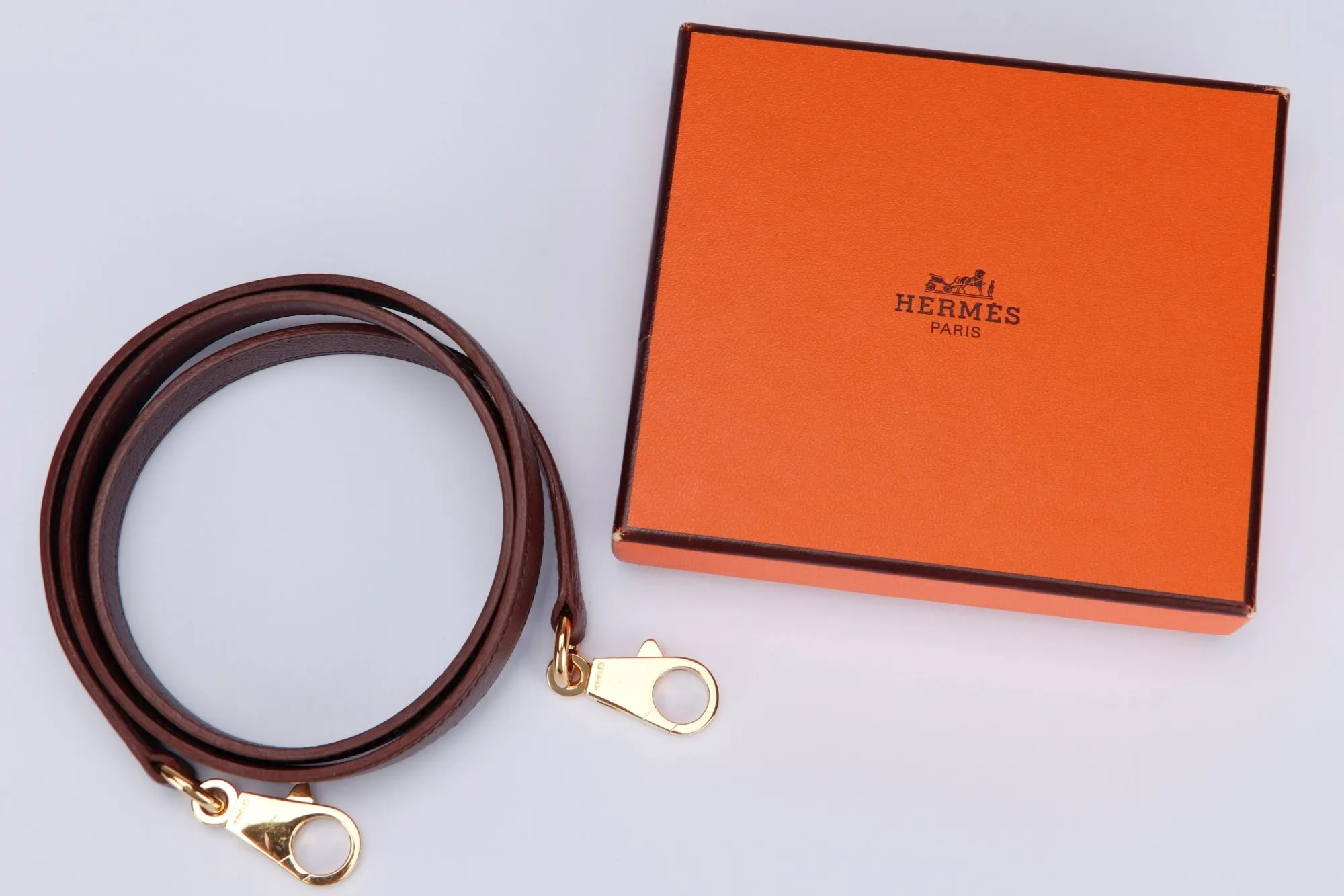 Hermes Vintage Shoulder Strap Brown Courcheval Leather, Gold Hardware, with Box