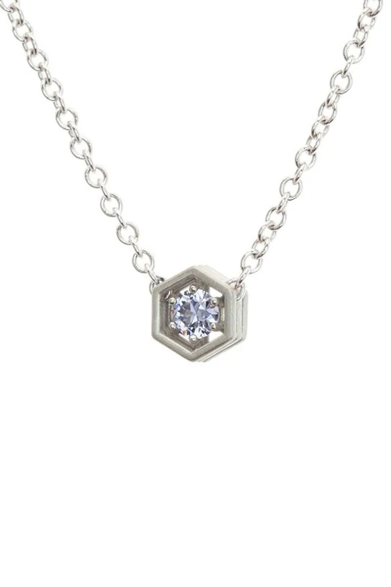 Hex Strata Single Pendant Necklace - Lavender Spinel in 19k White Gold