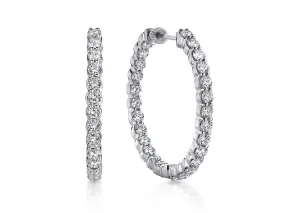 Inside-Outside Diamond 30mm Hoop Earrings in White Gold