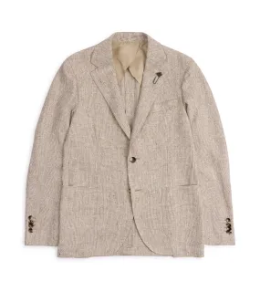 Lardini Linen Blend Prince of Wales Check Jacket: Tan