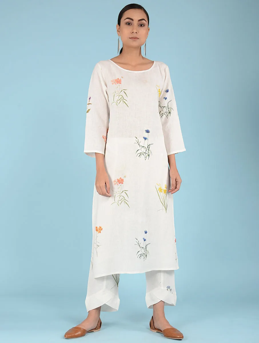 Lydia Watercolor Botanical Printed Linen Kurta Set