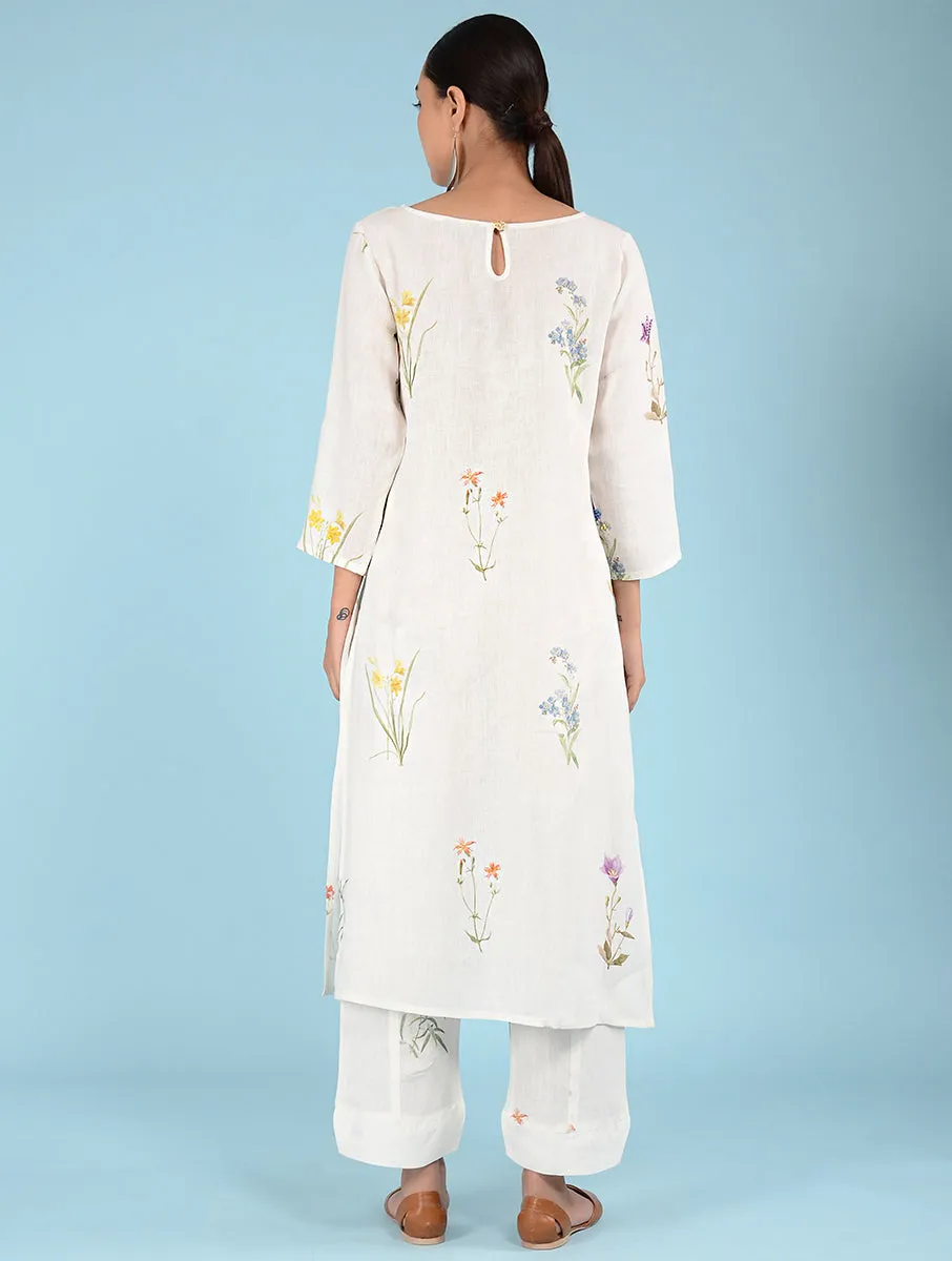 Lydia Watercolor Botanical Printed Linen Kurta Set