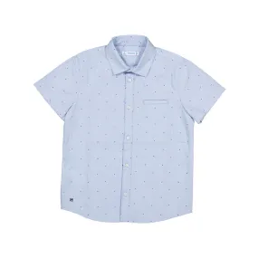 Mayoral Mini Micropatterned Short Sleeve Dress Shirt_Blue 3163