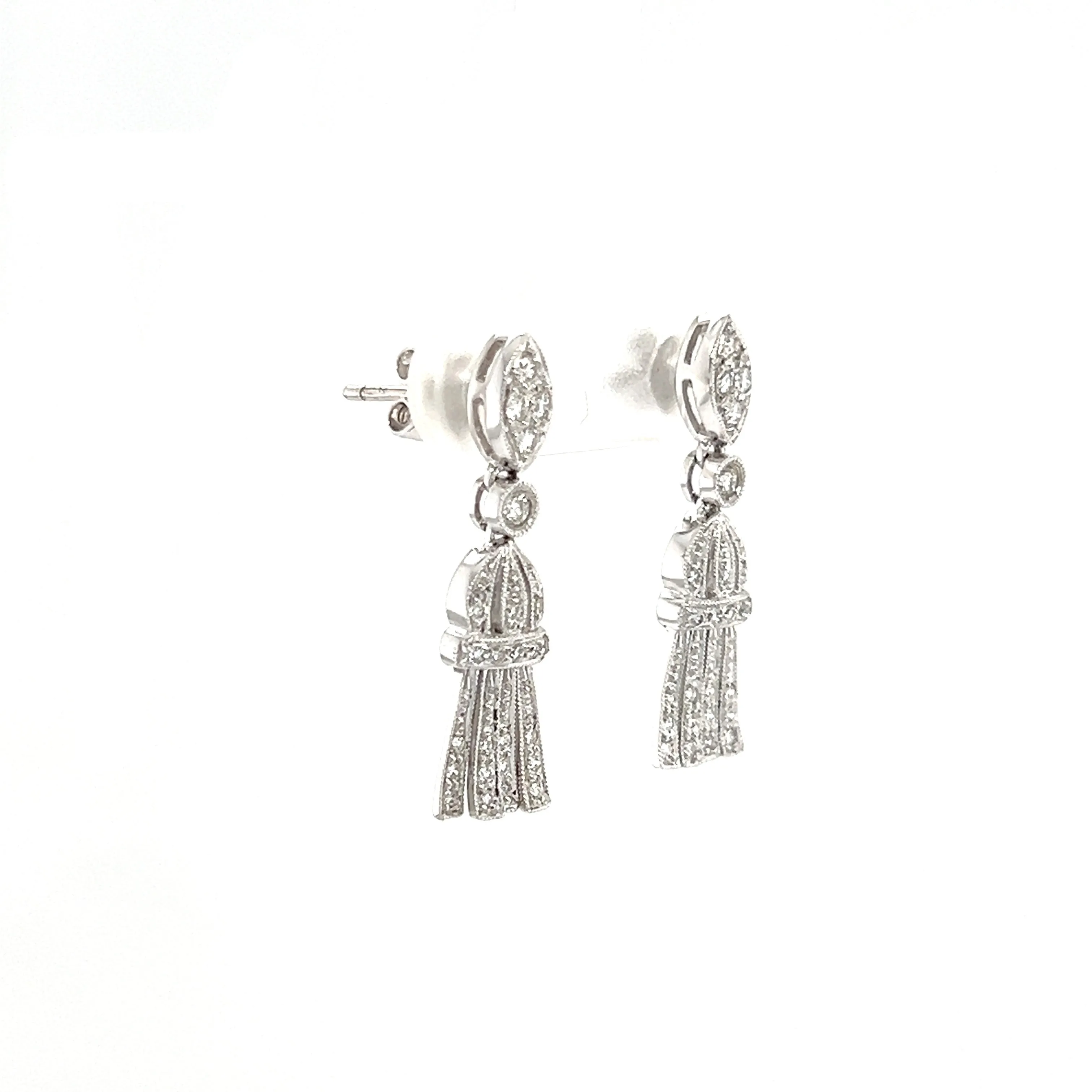 Milgrain Dangle Earrings with 0.39ctw of Diamonds in 14K White Gold