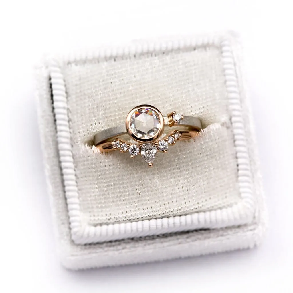 Mixed Metal Bezel Set Rose Cut Moissanite & Accent Engagement Stacking Ring