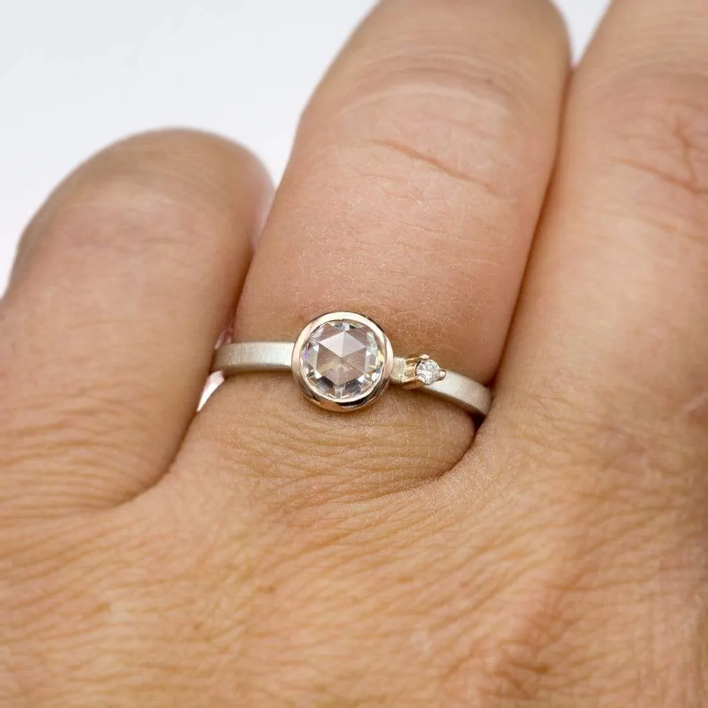 Mixed Metal Bezel Set Rose Cut Moissanite & Accent Engagement Stacking Ring