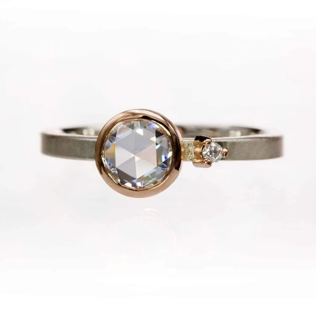 Mixed Metal Bezel Set Rose Cut Moissanite & Accent Engagement Stacking Ring