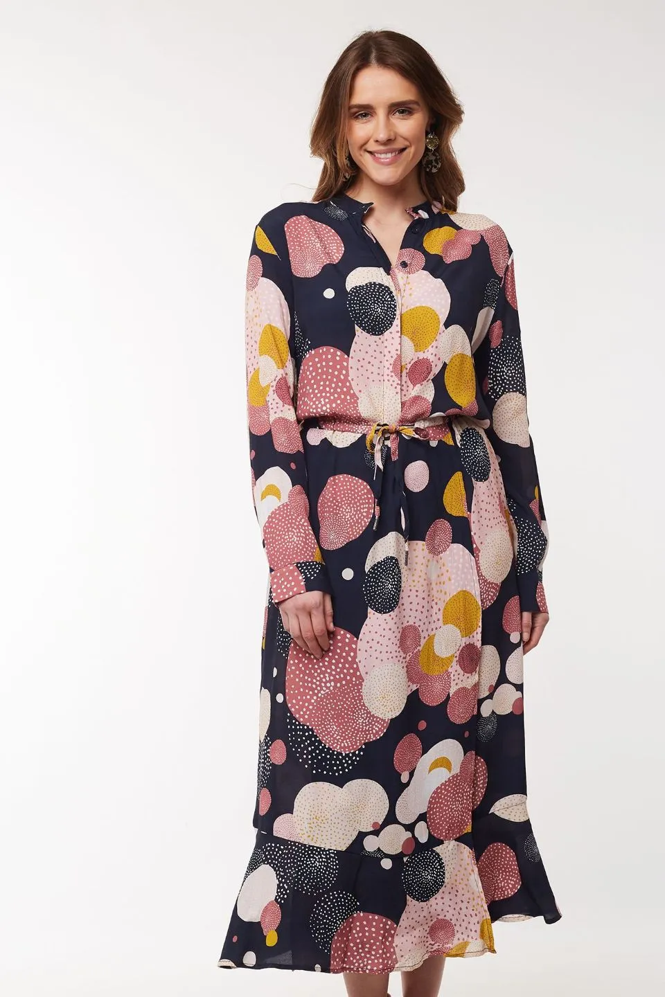 Painted Spot LS Midi Dress