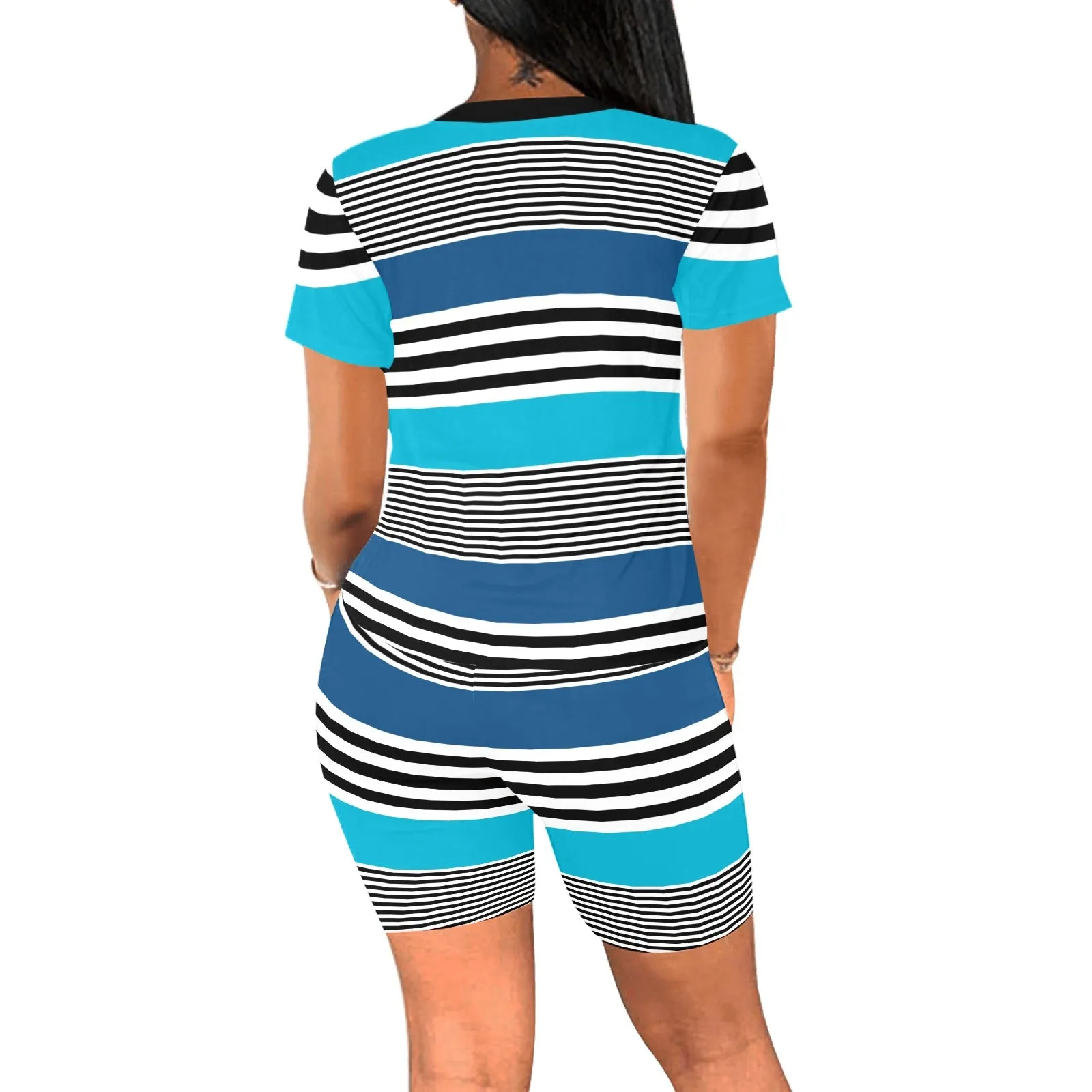 shades of blue bw stripe Women's Short Yoga Set