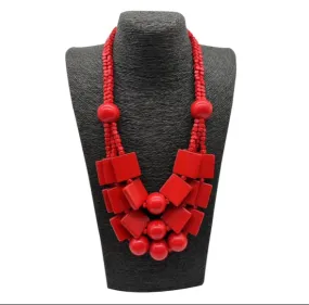 Square Wood Red Necklace