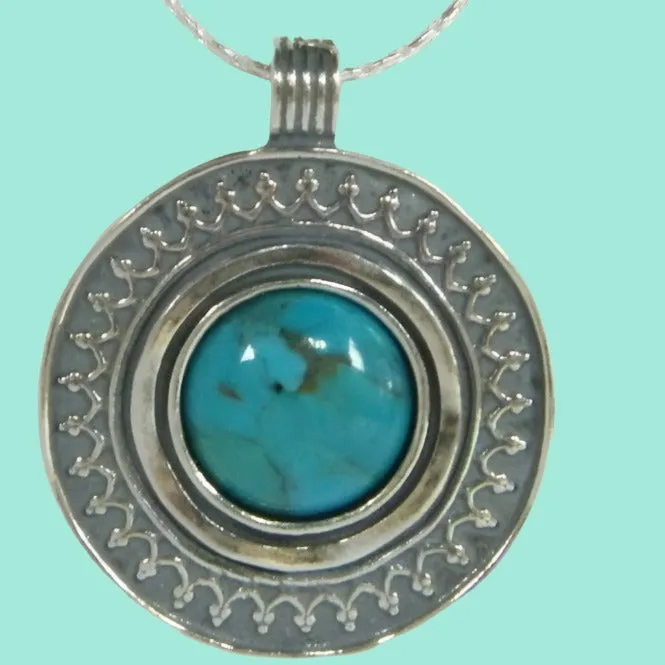 Sterling Silver Necklace set with Turquoise / Gemstones Israeli Necklace for woman.