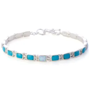 Turquoise 925 Sterling Silver Bracelet USA Handmade with Opal Accent