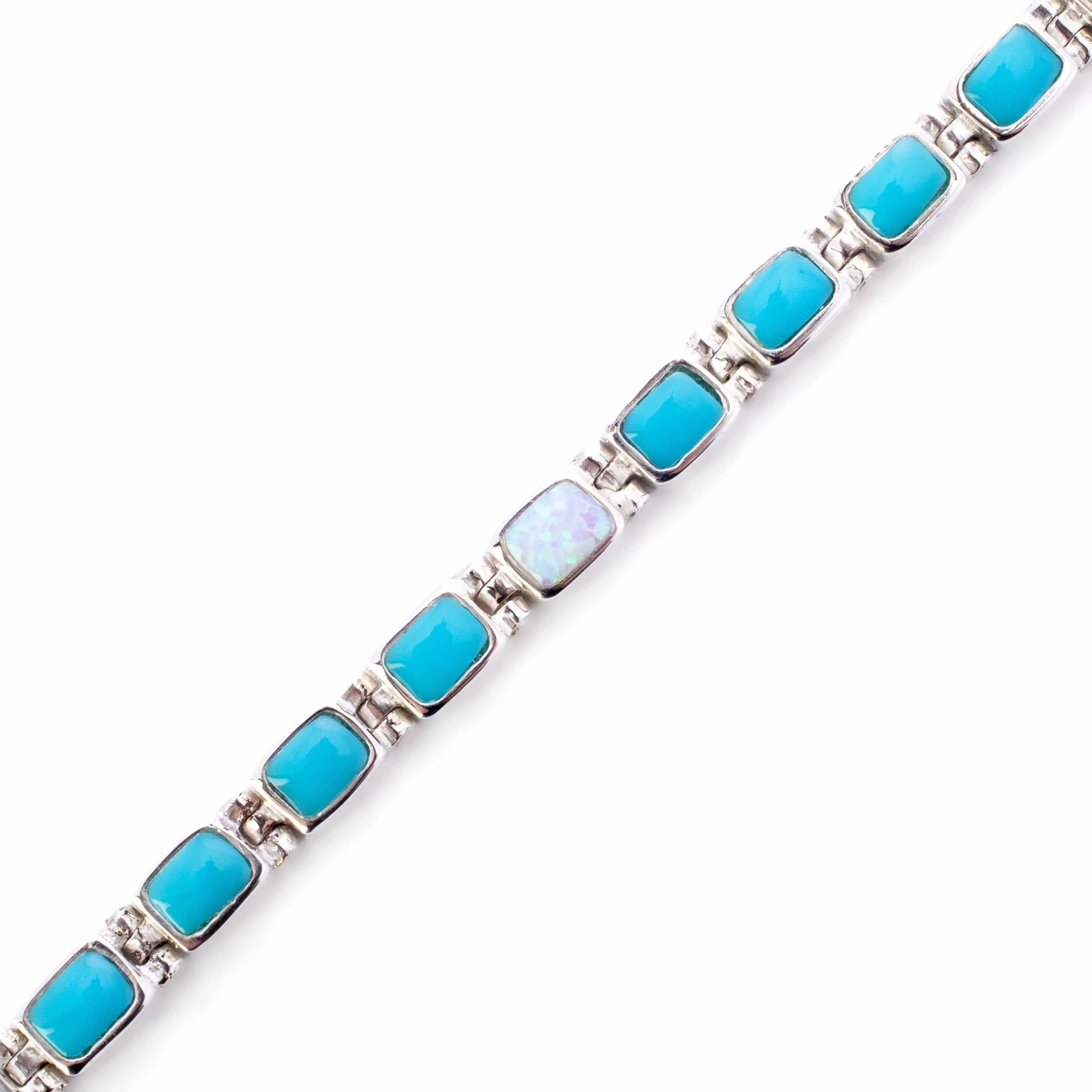 Turquoise 925 Sterling Silver Bracelet USA Handmade with Opal Accent