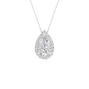 White Gold Pear Cut Pendant With Halo, Chain Included